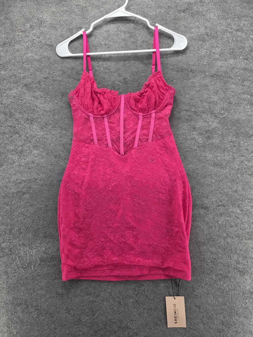 SheIn Dress Womens M Pink Bodycon Short Sweetheart Lace Strappy Zip Party